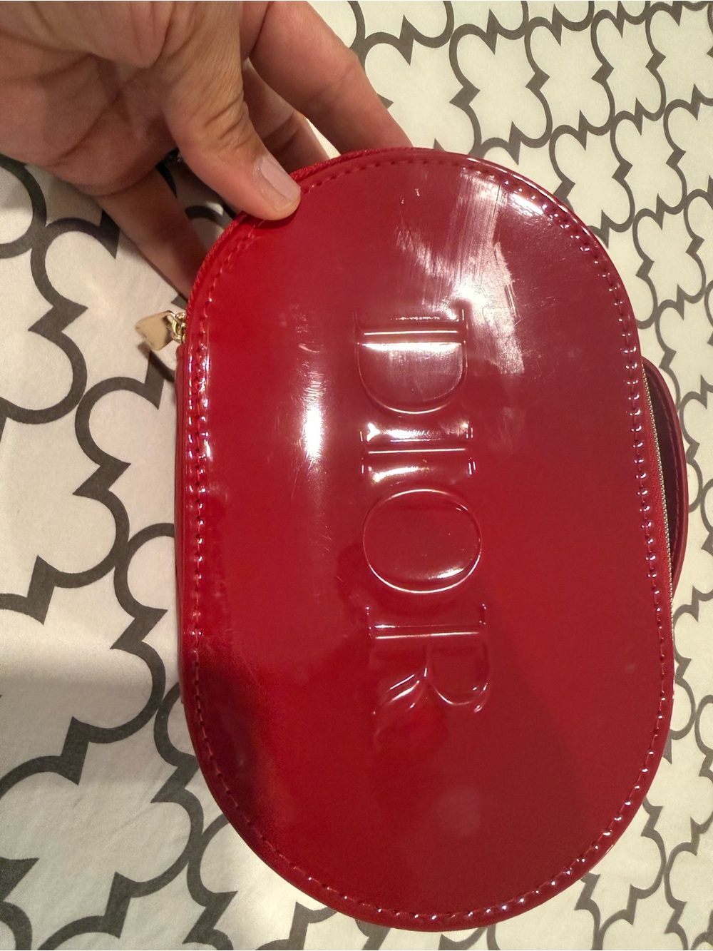 Dior Red Patent Leather Embossed Cosmetic Case